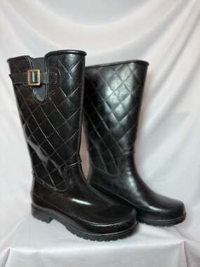 Sperry Top-Sider Women's Pelican III Black Quilted Tall Rain Boots Size 6
